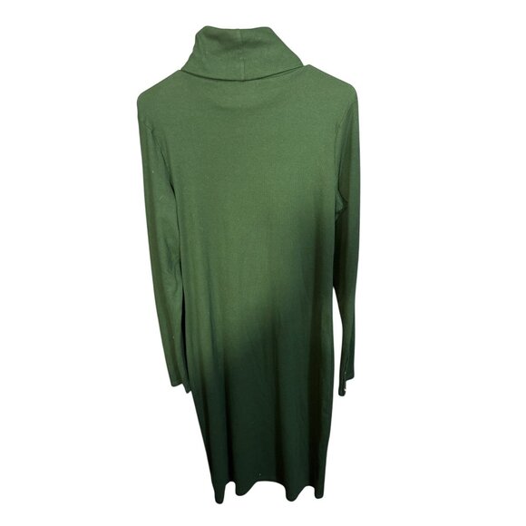 Lauren Ralph Lauren Sz 12 Green Turtleneck Midi Sweater Dress W/ Gold Button Cuf - Picture 3 of 6